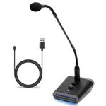 Movo GM-7 Professional 18-inch Gooseneck Microphone and USB Interface Base with RGB Lights, Gain, Mute - USB Podium Microphone with Stand for Streaming, Meetings, Lectures - USB Mic for Mac and PC