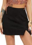 TZLDN Women Mini Skirt Short Pencil Skirt Faux Suede Split Hem Bodycon with Zippper High Waist Skinny Skirt Club Night Out A01 Suede Black M