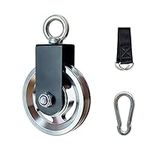 Exercise Equipment Cable Pulley with Hanging Strap and Carabiner, 3.74in/95mm Silent Rotation 360 Degree Pulley for Home Gym Pulley System Workout Equipment DIY Cable Pulley Lat Pulldown Attachments