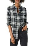 Amazon Essentials Women's Long-Sleeve Classic-Fit Lightweight Flannel Shirt, Black White Gradient Plaid, Medium