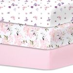 Bimocosy 3 Pack Cot Sheets,100% Microfiber- Breathable, 120 x 60cm Cozy and Lightweight Cot Fitted Sheets, Butterfly, Flower, Pink Print,Oeko-tex100