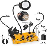 NOEVSBIG Helping Hands Soldering Station with 5X Magnifying Lamp, Magnetic Flexible Arms, 360° Soldering Clamps, Workbench Vise & Large Stable Base, and Helping Hands Clamp for Electronics Repair DIY