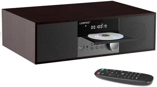 LONPOO Stereo Shelf System for Home, Vintage CD Player 40W RMS Micro Mini System with Remote Control, Bluetooth, FM Radio, USB MP3 Playback & Aux-in,Brown