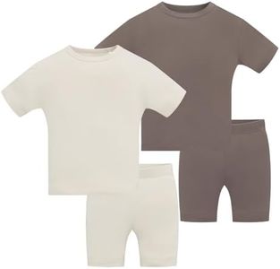 JunNeng Bamboo Viscose Toddler Pajamas,Baby Boy Girl Solid Snug Fit Short Sleeve Summer Sleepwear PJS,Grey+Dark Grey 3-4 Years