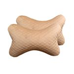 SARTE N20R22 Car Neck Rest Pillow Head Rest Cushion for Car Seat,Neck Support for Long Driving Made of Soft American Velvet Fabric with soft PollyFiber Filling and Elastic Stripes Set of 2 Pcs Beige