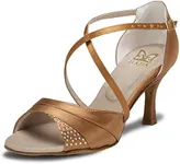 JIAJIA 20522 Women's Satin Sandals Flared Heel Latin Salsa Performance Dance Shoes Color Tan,Size 5.5 B(M) US/36 EU