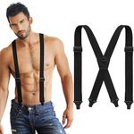 Janmercy X Back Hidden Suspender Heavy Duty Work Suspenders Airport Friendly Suspenders Under Clothing for Men Women, Black, 47.24 x 1.5 inches