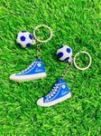 AK Store (Pack of 2) 3D Football/Soccer Sneaker Shoe with Ball Design Silicone Rubber Keychain, Bag Backpack Car Hanging Ornament Ball, Game Fan Keychain, Sports Reward Keyring