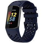 TopPerfekt Sport Bands Compatible with Fitbit Charge 5, Adjustable Breathable Soft Silicone Sport Replacement Watch Straps Wristbands Bracelet for Charge 5 Activity Tracker Women Men (1-Navy Blue)