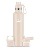 IRON °FLASK Camping & Hiking Hydration Canteens - 3 Lids (Narrow Spout Lid) Leak Proof Vacuum Insulated Stainless Steel - Hot & Cold Double Walled Sports Water Bottle - Sand, 24 Oz