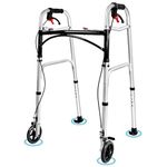 Eosprim Rollator Walker with Brakes, Folding Rolling Walker for Seniors, Lightweight Aluminum Walker with Wheel for Adults Elderly Handicap, Foldable Adjustable Portable Narrow Seat Walker (Silver)