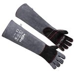 RAPICCA Animal Handling Gloves Bite Proof Reinforced Leather Padding Dog,Cat Scratch,Bird Handling Falcon Gloves Grabbing,Reptile Squirrel Snake Bite 22in Grey-Black