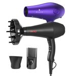 MHU Infrared Hair Dryer 1875 Watt Salon Grade, Negative Ions Powerful Blow Dryer Faster Drying, Low Noise Hair Blow Dryer with Diffuser & Concentrator, 2 Speed & 3 Heat Settings