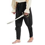 Zando Men's Costume Pants Mens Renaissance Costume Medieval Pants Solid Pirate Pants for Men Viking Pants Ren Faire Costume with Drawstrings Halloween Cosplay Bottom Black XX-Large