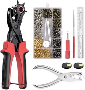CAMWAY Leather Hole Punch,6Size Revolving Punch Plier Kit Leather Punches Belt Hole Puncher + 240 Set Leather Rivets Double Cap Rivet Hole Puncher for Crafting,Dog Collars,Shoes,Fabric,Paper DIY