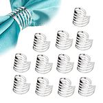 Feyarl 12 Pcs Silver Napkin Rings Metal Handcraft Napkin Holders for Wedding Party Candlelit Banquet Dinner Festival Table Decor