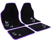 WOLTU AM7140 Universal Non-Slip Carpet Car Floor Mats Set of 4 Pieces Front & Rear, Black with Purple Embroidery Butterfly