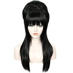 Linfairy Long Straight Black Wig Big Bouffant Beehive Wigs for Women fits 50s 80s Costume