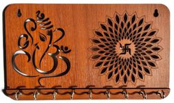 My Dream Carts Ganesha Swastika Chakra Key Holder for Home Decor Item | Stylish Key Hanger Wall Mounted | Handicraft Key Chain Stand | Wooden Keychain Hangers for Office Decoration | Wood Keys Holders