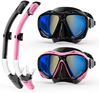 MELUMILU Snorkeling Gear 2Pack for Adults, Dry Snorkel Set Blue Electroplated 180° Panoramic Wide View Anti-Fog Scuba Diving Mask, Professional Snorkel Gear for Swimming, Diving Black + Pink