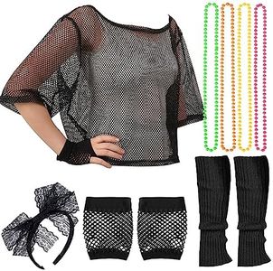 iZoeL Costume Anni 80 Donna, Accessori Neon Anni 80 Abbigliamento Discoteca, Neon Cerchietto Collana Guanti T Shirt Scaldamuscoli - Costume Halloween Discoteca Festa Costume Carnevale Donna Ragazza
