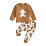 Carolilly Toddler Baby Boys Christmas Outfits Unisex Christmas Gingerbread Man Print T-Shirt Long Sleeve Sweatshirts+Long Pants 2PCs Outfits Tracksuit Newborn Xmas (Brown, 2-3 Years)