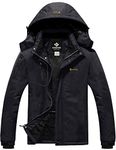 GEMYSE Men's Mountain Waterproof Ski Jacket Windproof Fleece Outdoor Winter Coat with Hood (Black,XL)