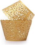 SUYEPER 100pcs Cupcake Wrappers Artistic Bake Cake Paper Cups Little Vine Lace Laser Cut Liner Baking Cup Muffin Case Trays for Wedding Party Birthday Decoration (Gold)