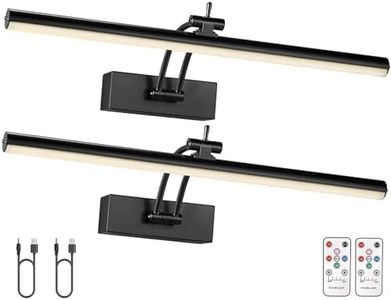 Yuichoy 2 Pack Picture Light Battery Operated for Wall, 16" Wireless Display Art Lighting for Painting with Remote, Dimmable 5200mAh Picture Frame Lights for Gallery, Black