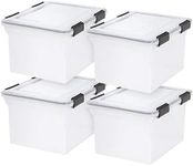 IRIS USA File Box WeatherPro File Organizer Plastic File Box for Letter/Legal File, Water Resistant Document Box, Durable Lid, Gasket Seal w/ Secure Buckles, Stackable, Clear 30 L (32 US Qt) 4Pack