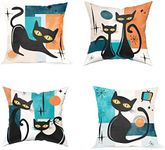 DZGlobal Black Cat Mid Century Pillow Covers Midcentury Modern Throw Pillow Covers 18x18 Retro Decor Halloween Pillowcase Set of 4 for Couch Home Sofa Bedroom