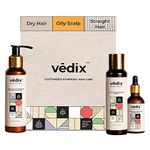 Vedix Customized Hair Fall Control&Dandruff Care Regimen For Dry Hair-Oily Scalp&Straight Hair-3 Product Kit-Anti Hair Fall Oil Berberis + Banyan&Shampoo - Nuyantra Pro Hair Growth Serum,550 Grams