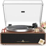 Turntable Record Player with Built-in Speakers, Vinyl Record Player Support Bluetooth Playback Auto Stop 33&45 RPM Speed RCA Line Out AUX in All-in-one Belt-Drive Turntable for Vinyl Records