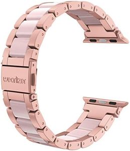 Wearlizer Rose Pink Compatible with Apple Watch Band 38/40/41/42mm Womens Replacement, Stainless Steel Strap Fashion Resin Wristband Sleek Metal iWatch Series 11 10 9 8 7 6 5 4 3 SE/Ultra 3 2 1