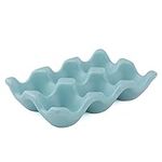 Ceramic Egg Holder 6 Cups Porcelain Egg Tray Set Kitchen Restaurant Fridge Storage Decorative Accessory (blue)