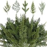 KKSTY 40 Pcs Christmas Artificial Pine Branches, 5 Styles Artificial Pine Branches Faux Leaves Needle Plastic Pine Sprigs Fake Greenery Pick for Christmas Wreaths DIY Craft Holiday Home Decor (Green)