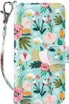 ULAK iPhone 8 Plus Case, iPhone 7 Plus Case, PU Leather Wallet Case with Card Holders Kickstand Hand Strap Shockproof Protective Cover for iPhone 7 Plus/8 Plus 5.5 Inch, Mint Floral
