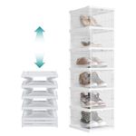 SONGMICS Foldable Shoe Rack, Pack of 6 Stackable Shoe Storage Organizer, Integrated Shoe Cabinet, Portable, Fit up to US Size 13, 60s Assembly, Transparent and Cloud White ULSP205W01