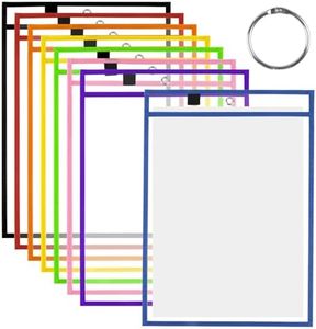 BEVTEE 8 Pack Dry Erase Pocket Sleeves with 1 Ring, 10x14 Inch Clear Plastic Paper Sleeves, Reusable Sheet Protectors, Teaching Supplies for Classroom Elementary