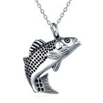 Quiges Stainless Steel Memorial Ash Holder Fish Salmon Pendant for Cremation Urn Keepsake with Adjustable Cable Chain Necklace 46 to 52 cm