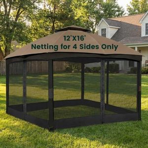 OLILAWN Gazebo Universal Replacement Mosquito Netting, 12' x 16' Outdoor Canopy Net Screen 4-Panel Sidewall Curtain, with Zippers, Easy to Install, Fit for Most Gazebo 12x16 Canopy, Black