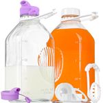 2 Pack 64 Oz Heavy Duty Glass Milk Jugs with 2 Dispenser Caps and Reusable Airtight SCREW LID, 2 Qt Glass Water Bottle with 2 Exact Scale Lines - Glass Pitcher with Lid- 1/2 Gal Juice Bottles