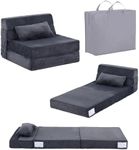 Tiita Folding Sofa Bed for Kids, Quad-Fold Mattress with Pillow, Soft Plush Couch, Portable Storage Bag, Convertible Lounger, for Playroom, Living Room, Guest Room, Navy