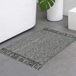 Collive Boho Small Bathroom Rug, 2' x 3' Hand-Woven Kitchen Rugs, Grey Cotton Reversible Washable Modern Farmhouse Carpet for Foyer Bathroom Bedroom Back Door