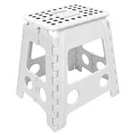 One Step Folding Plastic Stool | Portable Fold Up Footstool for Kitchen, Bathroom, Toilet, Caravan | for Children, Kids, Adult | Collapsible, Non Slip (White)