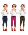 NIK & KNIT Premium Stretchable Plain Capri Leggings for Girls/Kids | Night Wear | Leggings/Capris (Top/T-Shirt NOT Included) (Pack of 3 Capris)(Navy, Brown and Dark Rose)(10 Years - 12 Years)