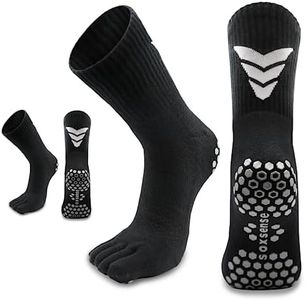 Soxsense Multi-Pack Sports Grip Toe Socks with Cushion, Non-Slip Finger Socks for Pilates, Yoga, Soccer, basketball, 2pairsblackcrew, Large