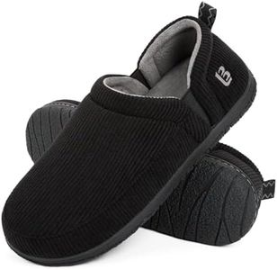 LongBay Men's Slippers Two Tone Comfy Memory Foam Slip-On Indoor Outdoor House Shoes Bedroom Loafers Black, US9