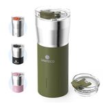 Santeco Travel Coffee Mug 17oz Insulated Coffee Cups with Flip Lid, Stainless Steel Coffee Mugs Spill Proof, Double Wall Vacuum Tumbler, Reusable to Go Mug for Hot/Ice Coffee Tea-Army Green