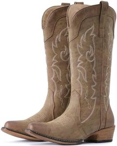 IUV Cowboy Boots for Women Wide Mid Calf Fashion Cowgirl Boots with Embroidery Western Snip Toe Boot